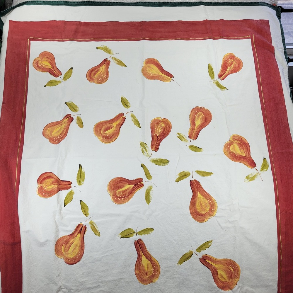 Handpainted Pear Tablecloth White Red Cotton Carole Nevin Cape Town South Africa